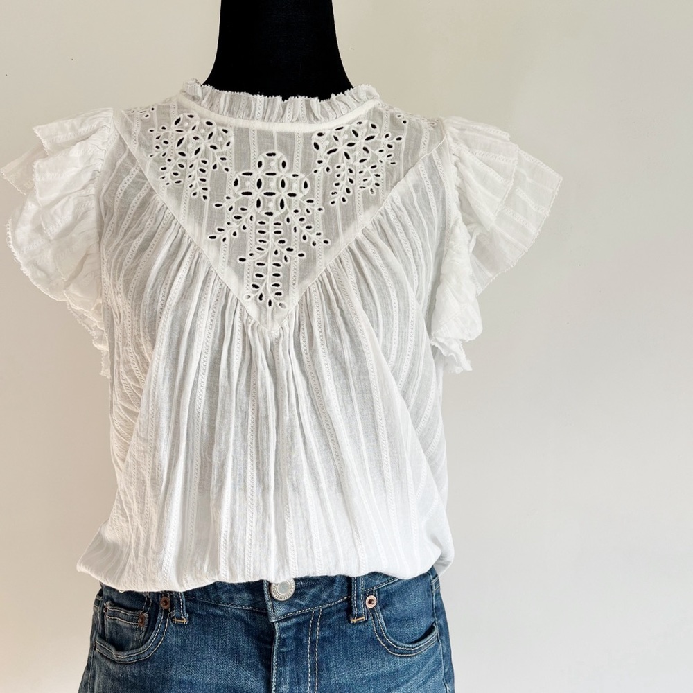 Universal Thread Ruffle Sleeve Eyelet Top in White